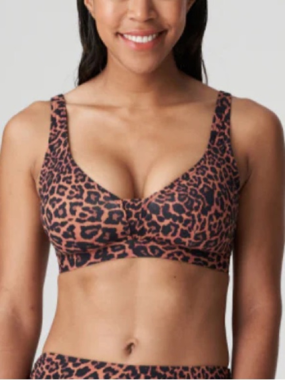 Freya Leopard Print Bikini Top in Brown and Black